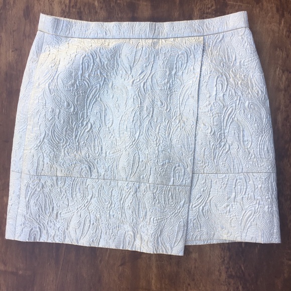 J Crew Metallic Silver Crossover Skirt Brocade 4 - Picture 1 of 5